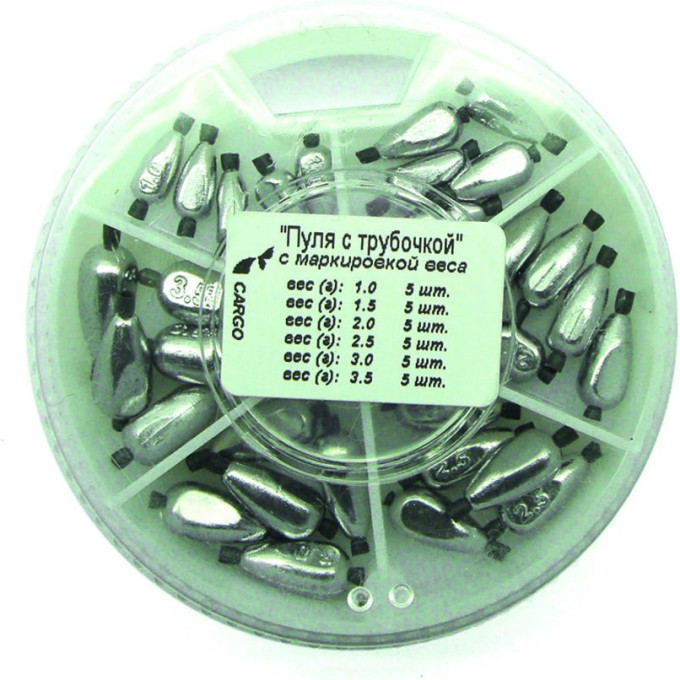 Грузила SALMO ПУЛЯ с трубочкой 6 секций 1,0-3,5г 70 набор 8527-070